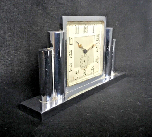 French art deco chrome clock - french,